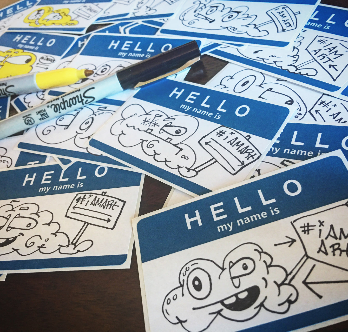 Limited Edition Hand Draw Hello My Name is #IAMART Poof Clouds